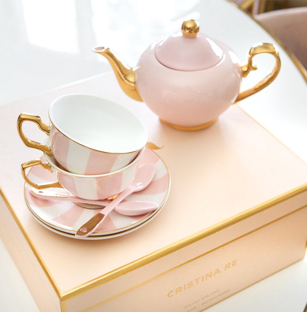 Cristina Re - Blush Stripe Tea Set For Two
