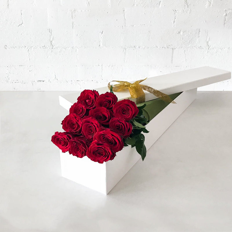 Red Roses Long Gift Box- 12 Long Stems - Amazing Graze Flowers