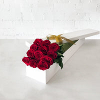 Red Roses Long Gift Box- 12 Long Stems + Teddy Bear - Amazing Graze Flowers